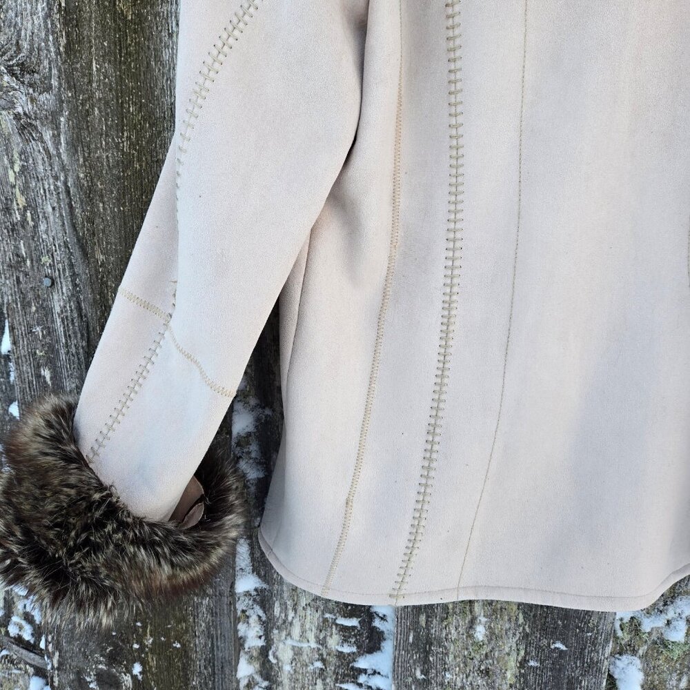 Vintage Penny Lane Coat 90s Y2K Size M Beige Faux Fur Faux Suede Boho - Picture 9 of 11